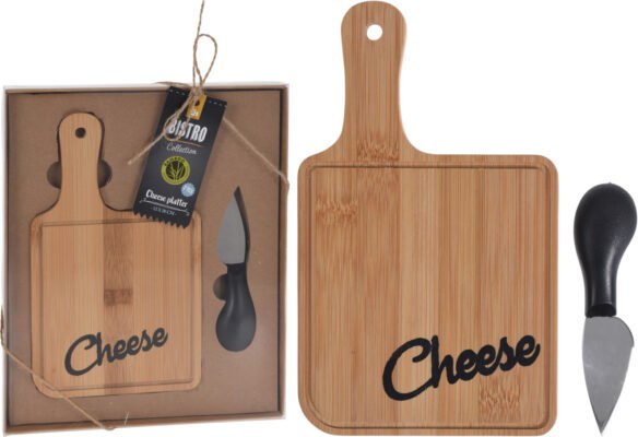 BAMBOO CHEESE BOARD SET W/KNIFE