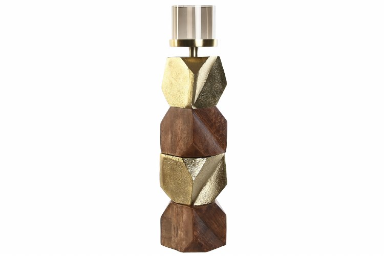 MANGO WOOD CANDLE HOLDER-GOLD-LARGE