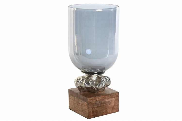 WOOD & ALUMINIUM CANDLE HOLDER-MEDIUM