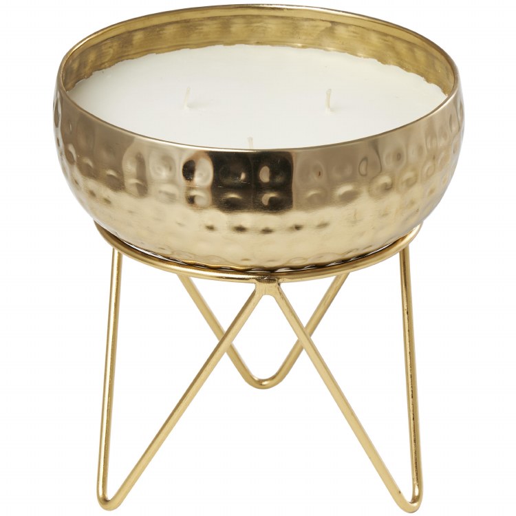 CANDLE W/METAL STAND-GOLD