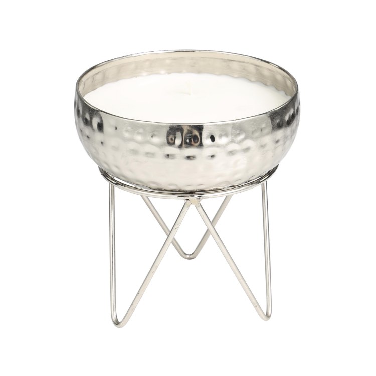 CANDLE W/METAL STAND-SILVER