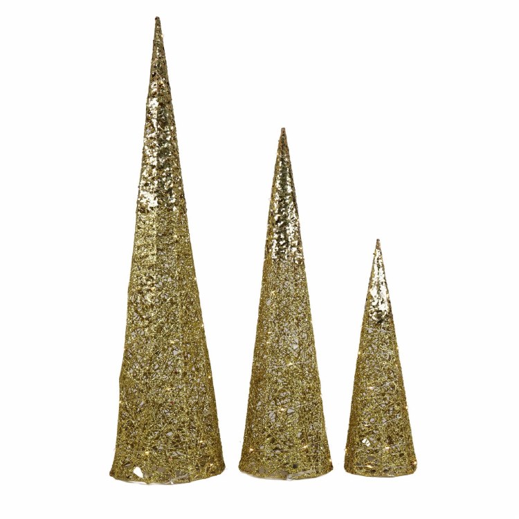 CONE TREE W/LIGHTS GLD-LG