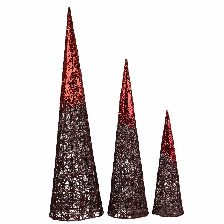 CONE TREE W/LIGHTS RED-MD