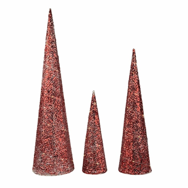 RED CONE TREE W/LIGHTS-SM