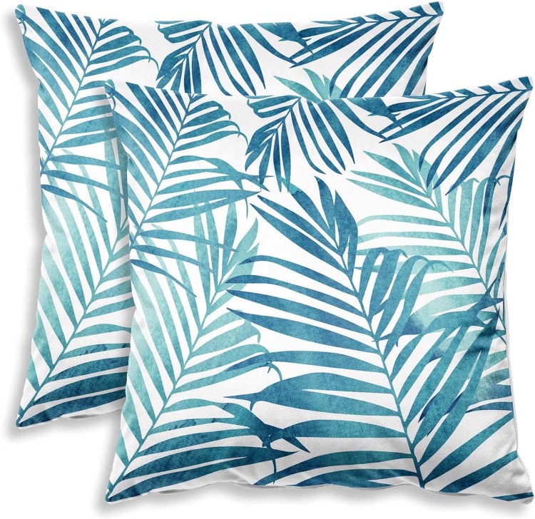 LEAF CUSHION COVER-BLUE