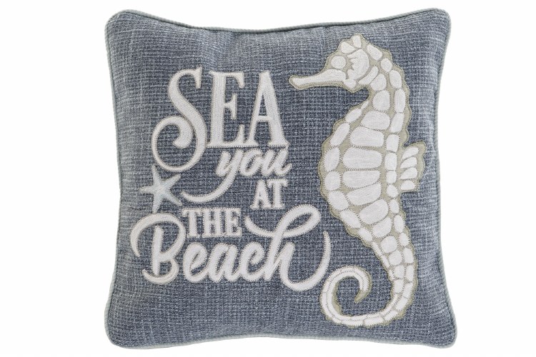 EMBROIDERED SEAHORSE BLUE CUSHION