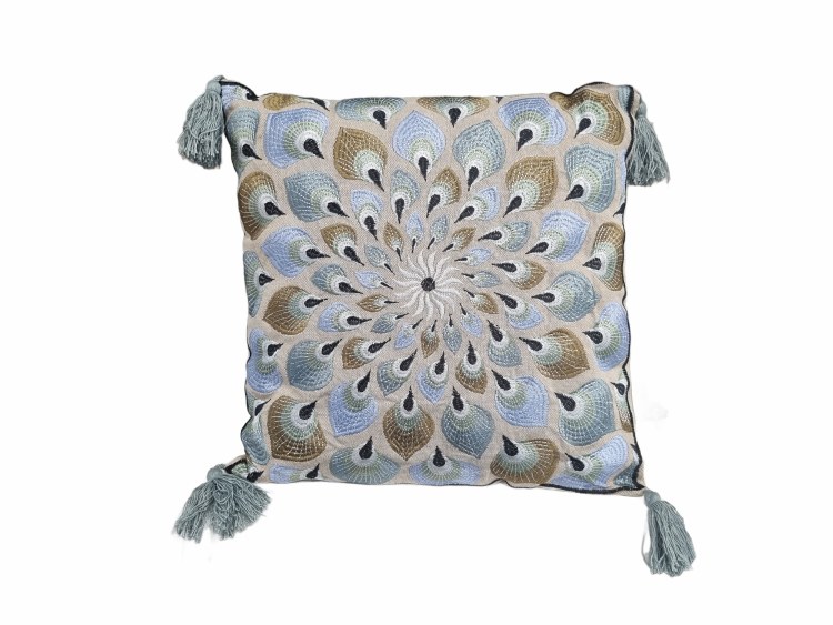 EMBROIDERED CUSHION W/TASSELS