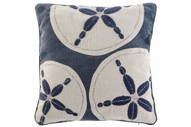 EMBROIDERED CUSHION BEIGE  W/SANDOLLAR