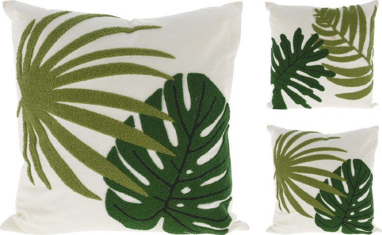 EMBROIDERED LEAF PRINT CUSHION