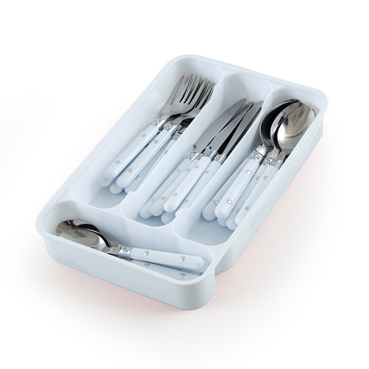 CUTLERY SET W/WHITE HANDLES -24PC