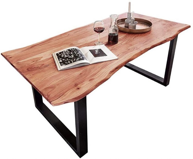 ACACIA DINING TABLE W/METAL LEGS-6 SEATER