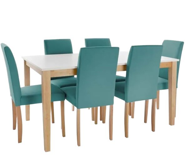 DINING TABLE OAK W/BLUE CHAIR