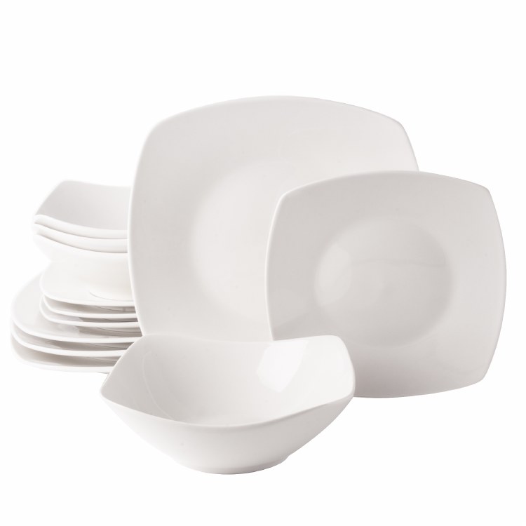 SQUARE WHITE DINNERWARE SET -  12 PIECE