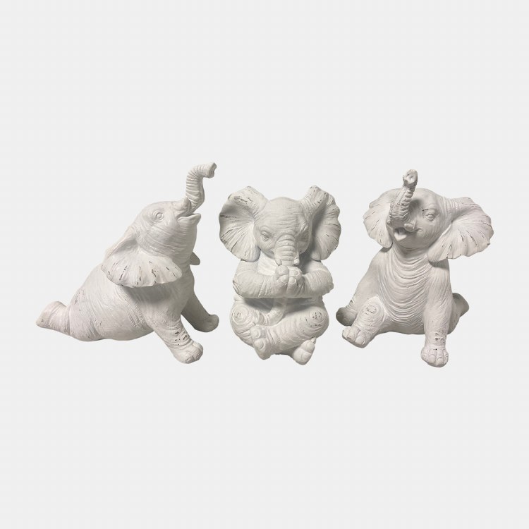 YOGA FIGURINE ELEPHANT-WHITE-SET OF 3