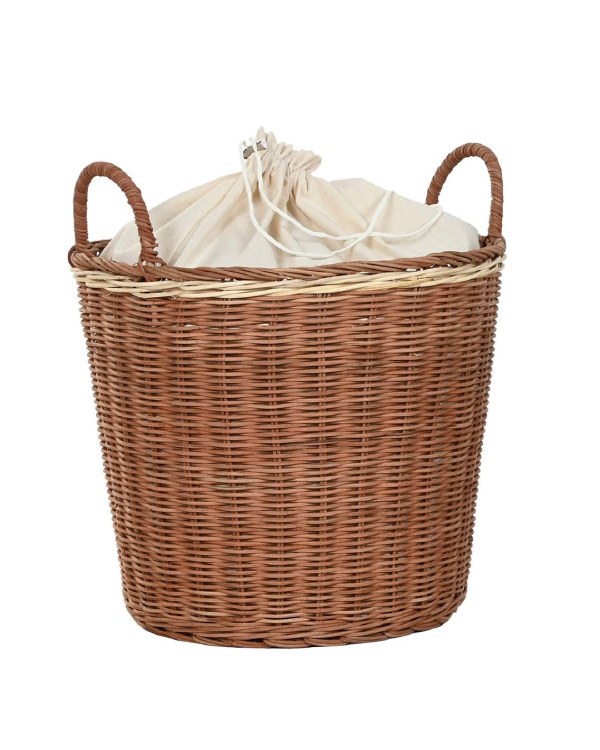 RATTAN & COTTON HAMPER-LARGE
