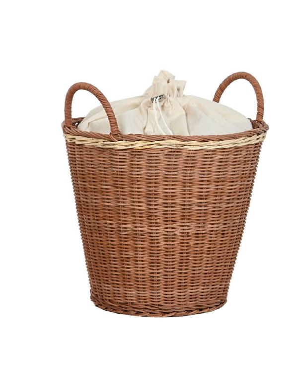 RATTAN & COTTON HAMPER-SMALL