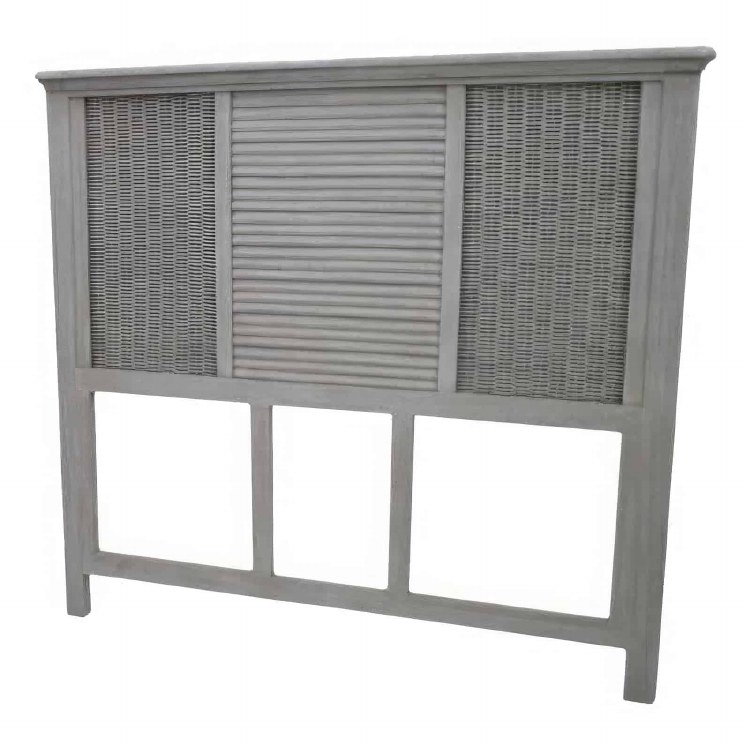 HEADBOARD WOOD & RATTAN GREY-KING