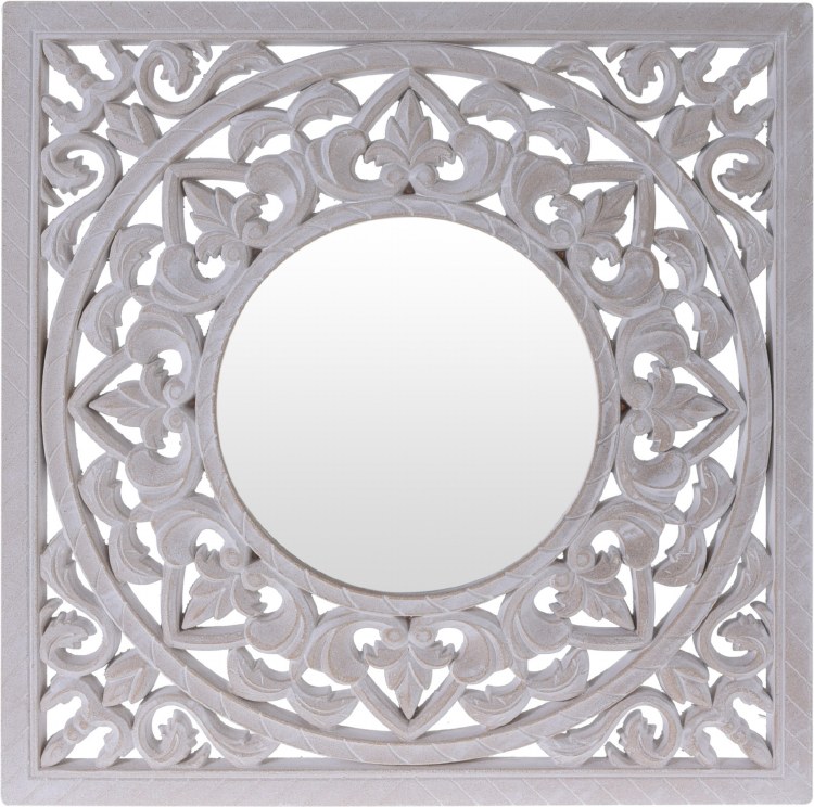 CARVED MIRROR W/WHITE FRAME