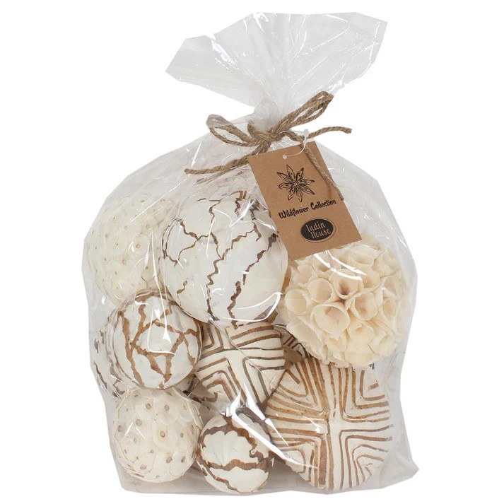 ORNAMENT DRIED BALLS-WHITE- SET OF 18