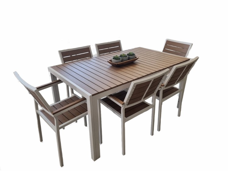 ALUMINUM DINING TABLE W/6 CHAIRS-OUTDOOR