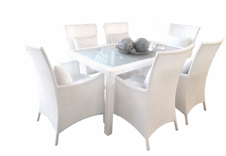 OUTDOOR TABLE & 6 CHAIRS-WHITE