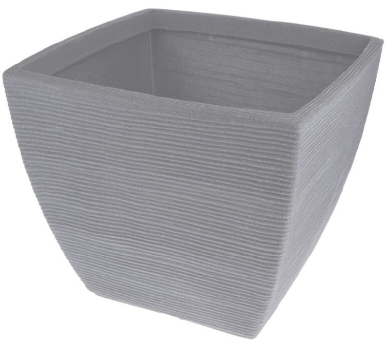 RIBBED SQUARE PLANTER-LIGHT GREY