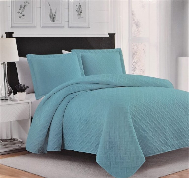 BELLA  AQUA QUILT SET-FULL/QUEEN