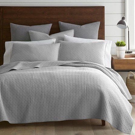 CROSS STITCH QUILT SET-LIGHT GREY-FULL/QUEEN