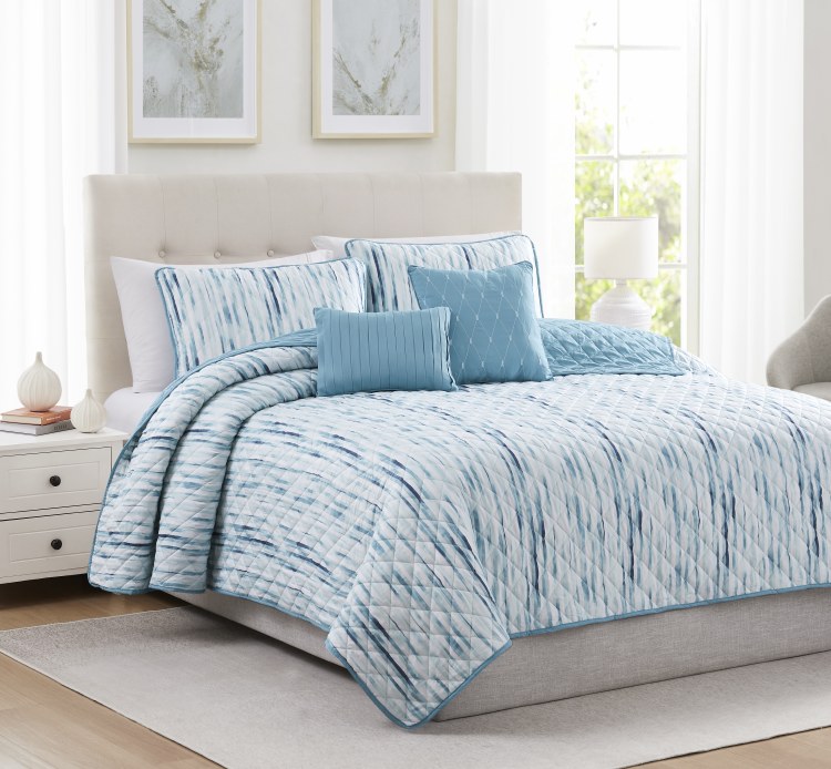 KYLIE AQUA QUEEN  QUILT SET-5 PIECE