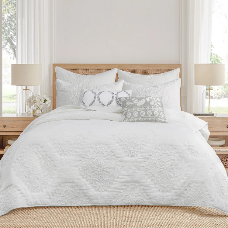 MUSLIN STITCH QUILT SET-WHITE-KING