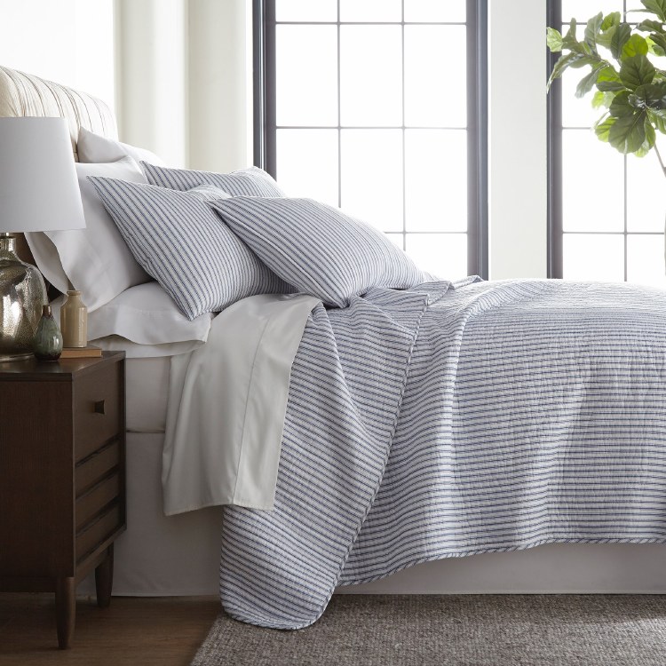 TOBAGO STRIPE BLUE QUILT SET-3PC-FULL/QUEEN