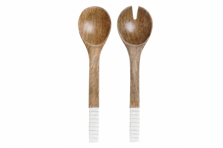 MANGO WOOD SALAD SERVERS-WHITE 2PC