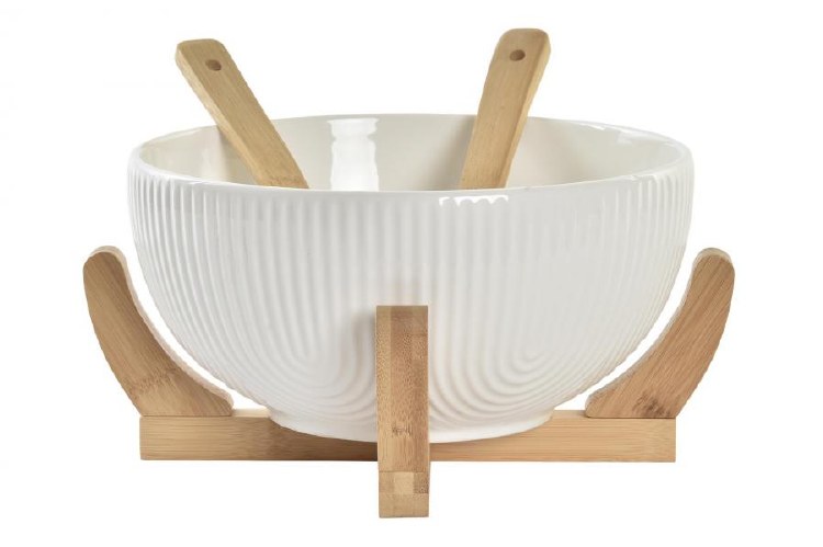 BAMBOO & PORCELAIN SALAD SET 4PC