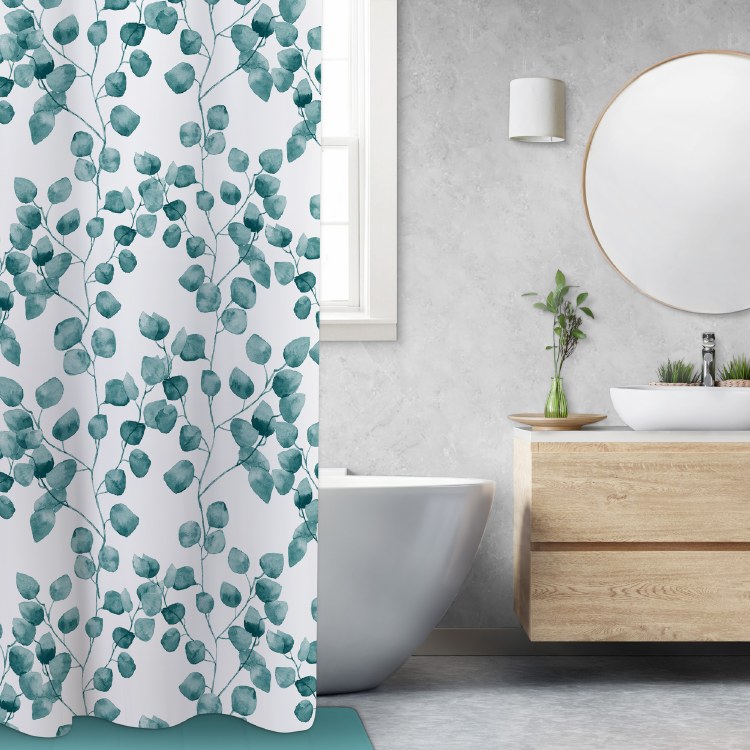 LEAVES SHOWER CURTAIN-AQUA