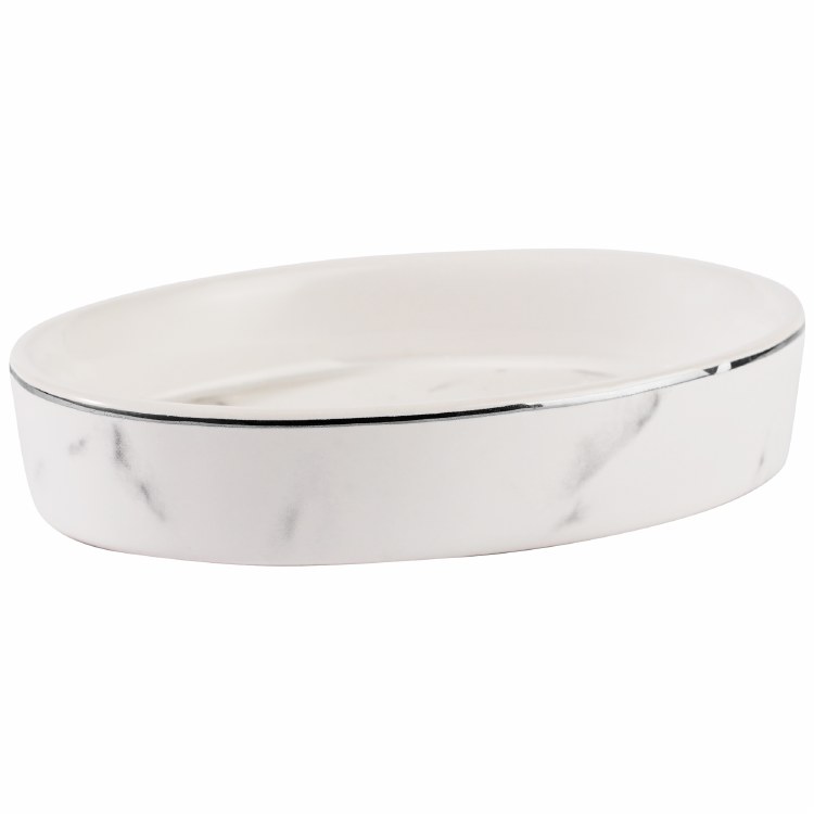 MARBLE SOAP DISH-WHITE/SILVER