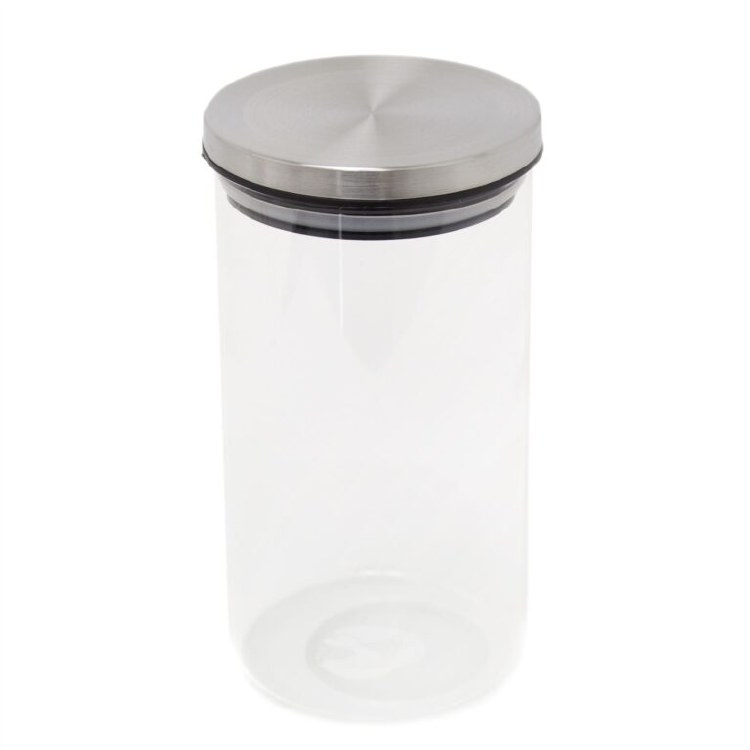 STORAGE GLASS JAR W/STAINLESS STEEL LID-MEDIUM