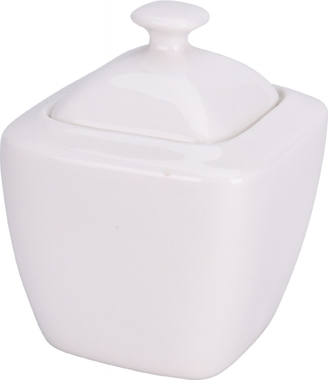 SQUARE PORCELAIN SUGAR BOWL W/LID-WHITE