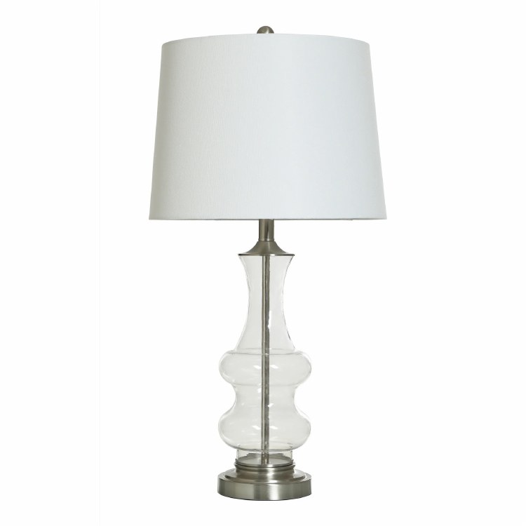 CLEAR GLASS  TABLE LAMP W/BRUSHED STEEL BASE