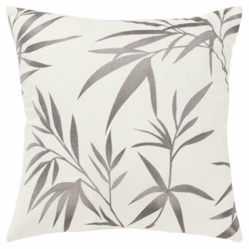 EMBROIDERED GREY LEAF CUSHION