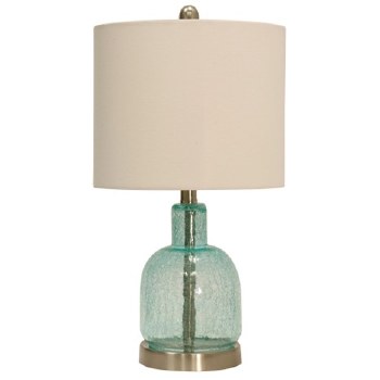 TEAL GLASS & METAL LAMP