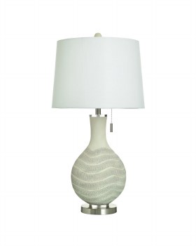 IVORY RESIN TABLE LAMP  W/WHITE SHADE