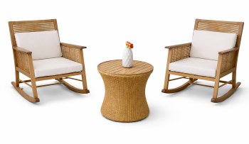 OUTDOOR BROWN ROCKING CHAIR & TABLE 3 PIECE SET
