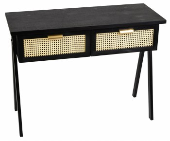 CONSOLE W/RATTAN DRAWERS-BLACK