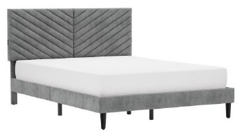 TUFTED GREY VELVET BED-QUEEN