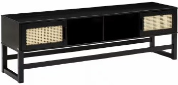 BLACK T.V. STAND W/RATTAN