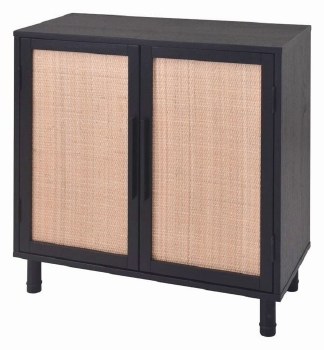 CABINET 2 DOOR BLACK W/RATTAN