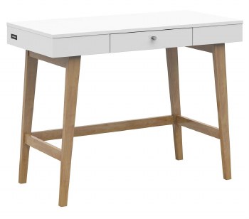 WHITE DESK 1 DRAWER W/NATURAL LEGS