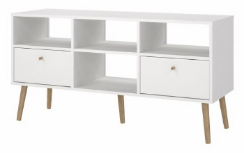 WHITE TV STAND 2 DRAWERS 4 SHELVES