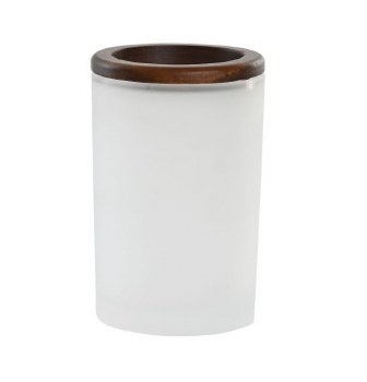 WHITE MATTE GLASS & ACACIA TUMBLER