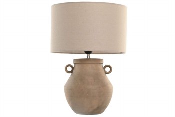 NATURAL STONEWARE TABLE LAMP W/ LINEN SHADE
